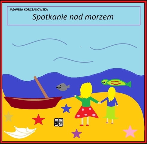 Zdjęcie pracy konkursowej - na rysunku morze, plaża i kobieta z dziewczynką.