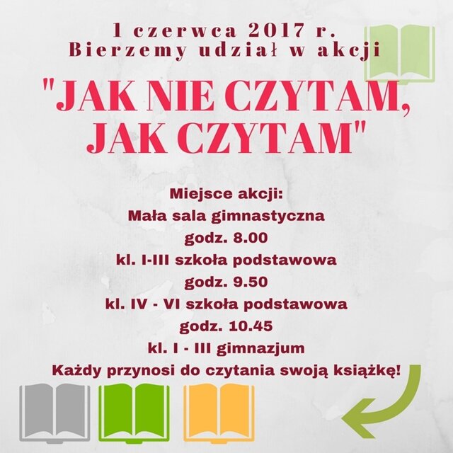 Zaproszenie do udziału w akcji czytelniczej “Jak nie czytam! Jak czytam!”.