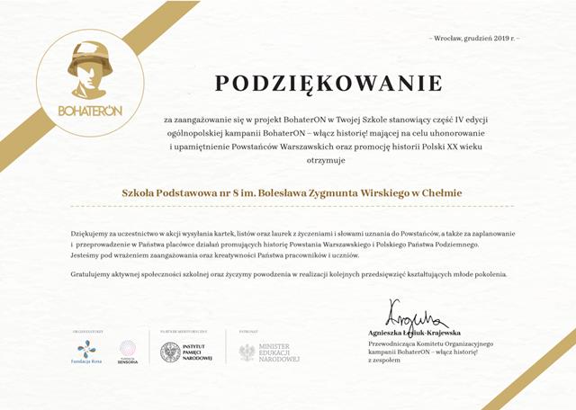 Bohateron dyplom szkola podstawowa nr 8 im. boleslawa zygmunta wirskiego w chelmie