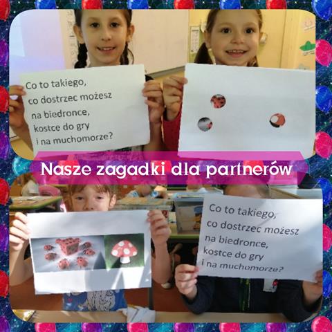 Kolaż zdjęć przedstawiający uczennice prezentujące swoje prace z okazji Dnia Kropki.