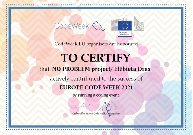 Certyfikat dla wychowawcy za udział w projekcie eTwinning.