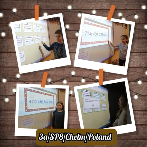 Kolaż zdjęć, na których uczniowie klasy 3 a prezentują swoje działania.