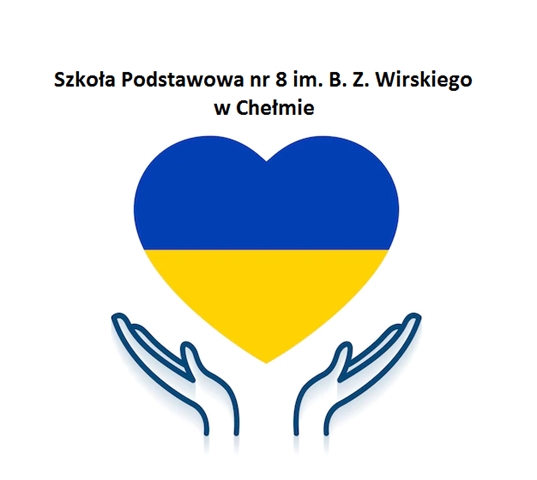 Logo promujące pomoc Szkoły Podstawowej nr 8 w Chełmie dla walczącej Ukrainy.