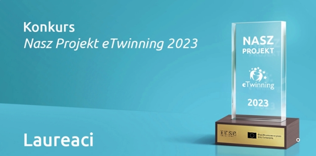 Na zdjęciu przedstawiona jest statuetka za konkurs „Nasz projekt eTwinning 2023”.