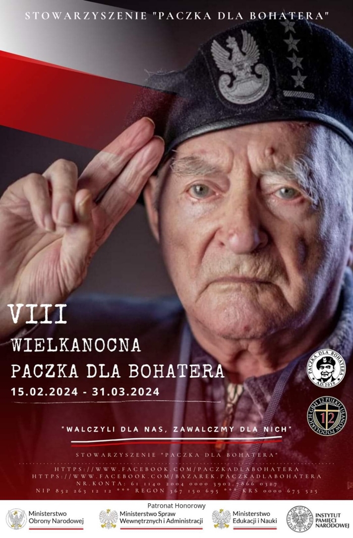 Plakat stowarzyszenia PACZKA DLA BOHATERA .