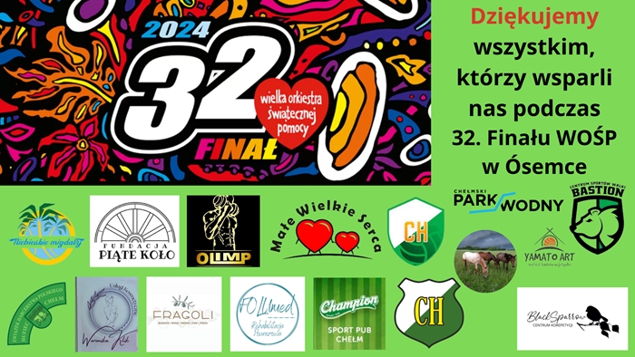 Podziękowania za wsparcie szkoły podczas 32 Finału WOŚP.