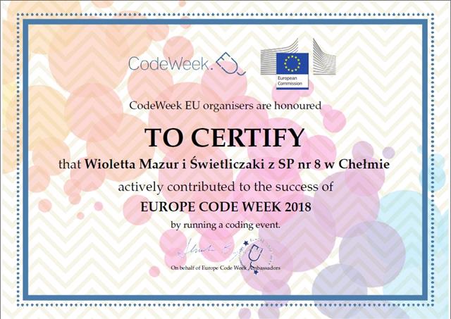 Certyfikat udziału w Code Week.