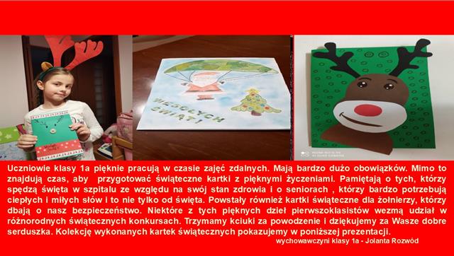 Kolaż zdjęć przedstawiających uczennicę oraz kartki świąteczne.