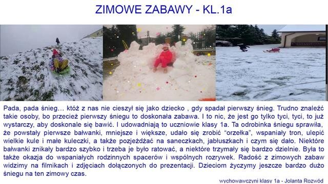Kolaż zdjęć przedstawiających uczniów podczas zabaw na śniegu.