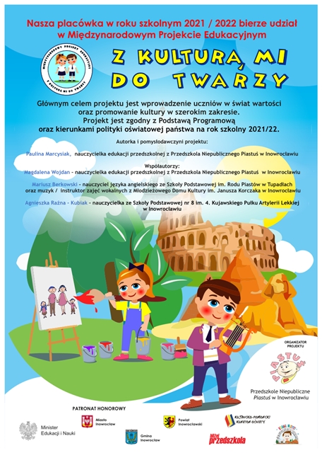 Plakat promujący udział w międzynarodowym projekcie “Z kulturą mi do twarzy”.