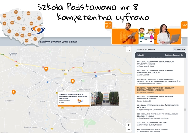 Zrzut ekranu potwierdzający uczestnictwo szkoły w ogólnopolskim projekcie edukacji cyfrowej ,,Lekcja:Enter’’.