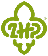 zielone logo na którym jest harcerska lilijka a w środku napis zhp