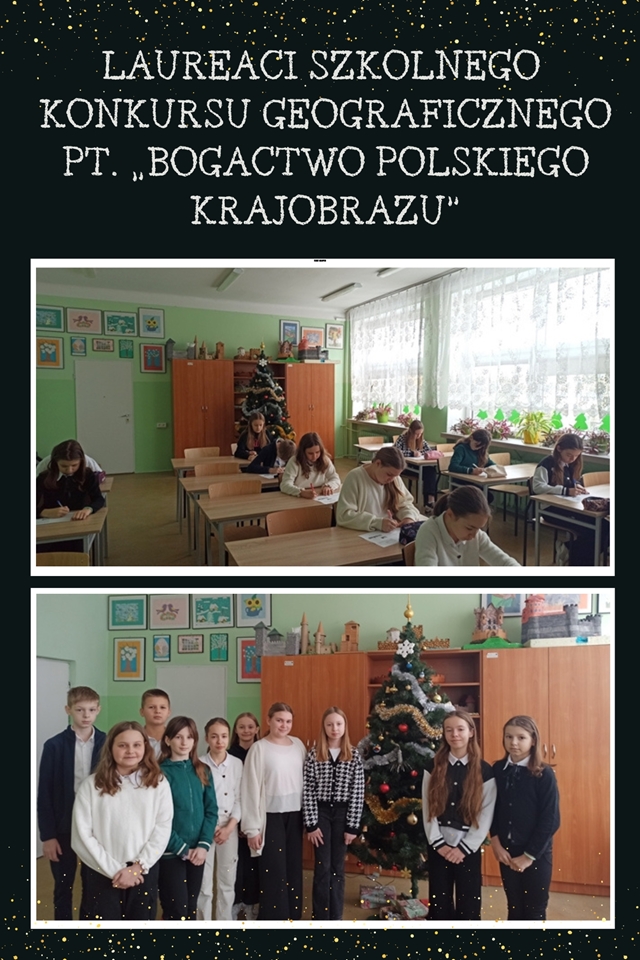 Uczniowie podczas pisania konkursu geograficznego “Piękno polskiego krajobrazu”.