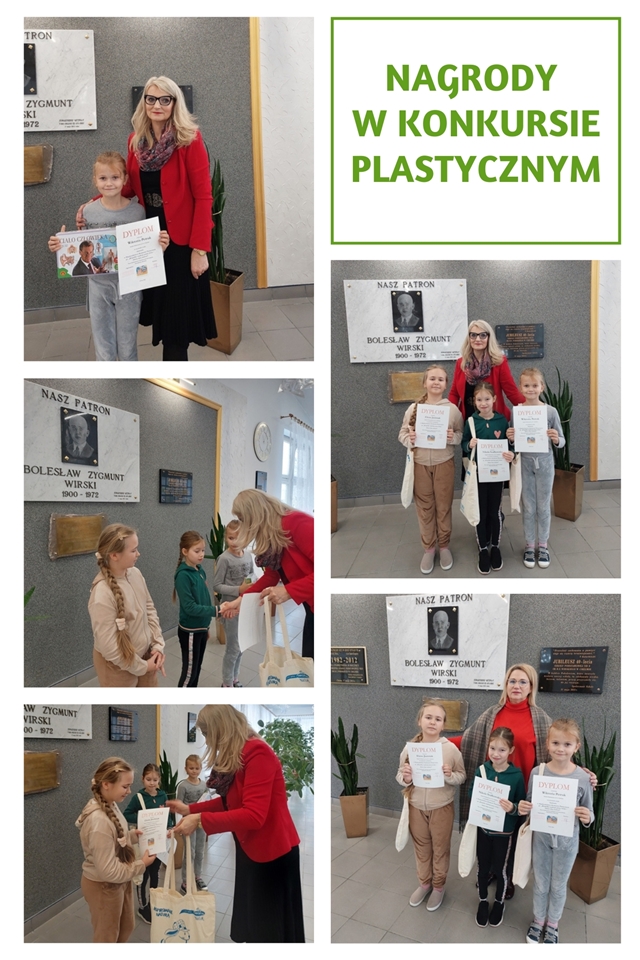 Pani Dyrektor podczas przekazywania uczniom nagród i dyplomów za udział w konkursie 
