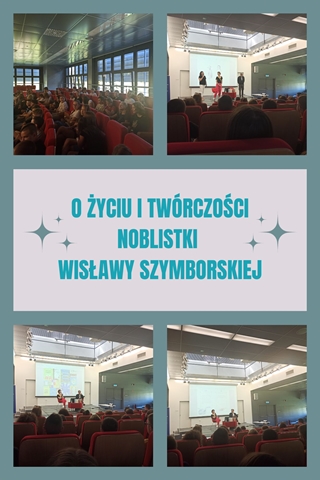Relacja fotograficzna ze spotkania dotyczącego życia i twórczości noblistki Wisławy Szymborskiej. Na zdjęciach uczestnicy spotkania oraz zaproszeni goście.