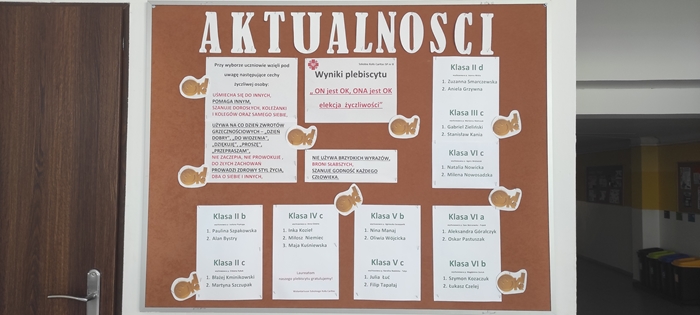 Na zdjęciu tablica z wynikami plebiscytu „ON jest OK, ONA jest OK. elekcja życzliwości”. 