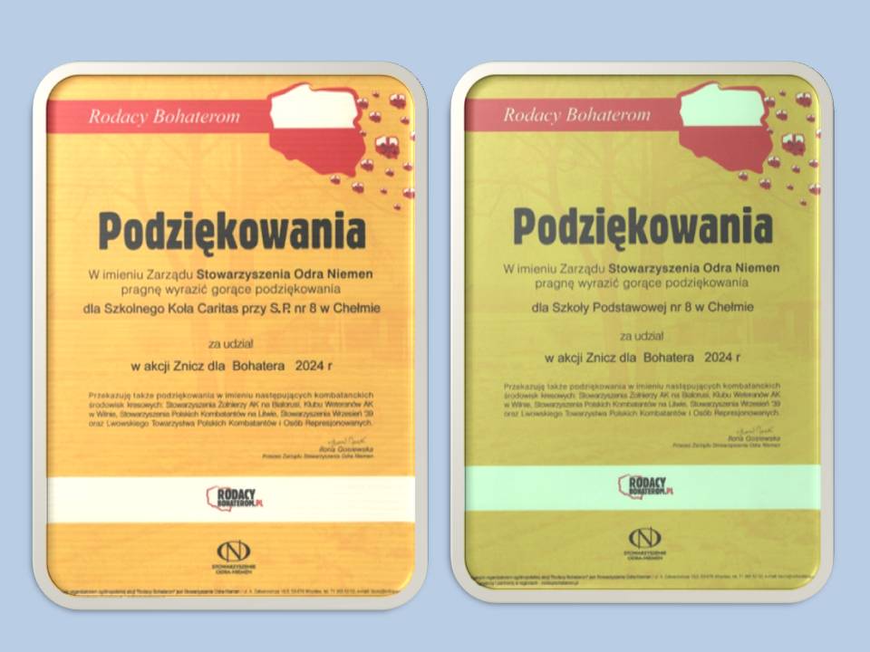 Podziękowania za udział w ogólnopolskiej akcji "Znicz dla Bohatera 2024".
