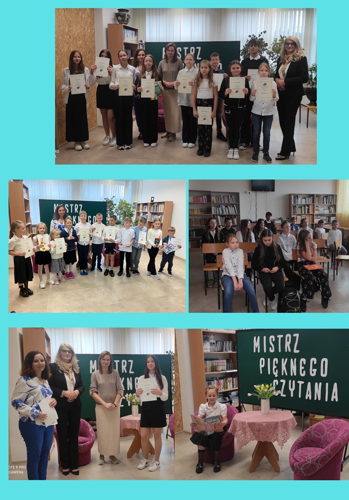 W październiku odbył się w naszej szkole konkurs „Mistrz Pięknego Czytania”,  który wyłonił trzech laureatów. Uczniowie ci wezmą udział w  VII edycji Regionalnego Konkursu Pięknego Czytania „STRONY LUBELSZCZYZNY” organizowanego przez Bibliotekę Pedagogiczną w Chełmie. Na zdjęciach widzimy Panią Dyrektor, uczestników konkursu z pamiątkowymi dyplomami oraz panie z komisji. 