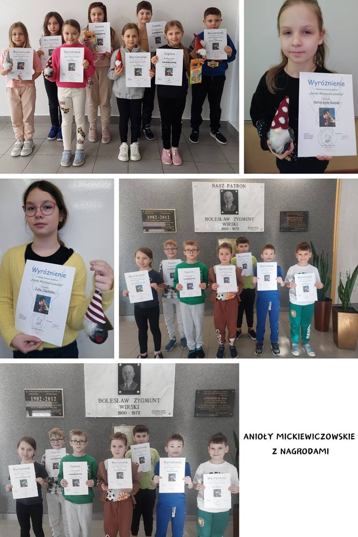 Uczniowie - laureaci konkursu plastycznego “Anioły Mickiewiczowskie”.