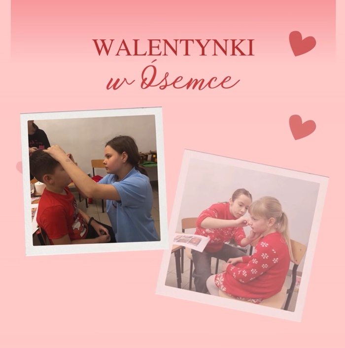 Uczniowie podczas malowania twarzy z okazji walentynek.