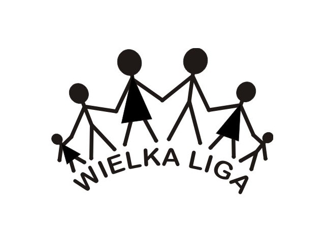 Czarne ludziki trzymające się za ręce, podpisane „Wielka Liga”.