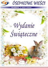 Pierwsza strona wielkanocnego wydania gazetki szkolnej - na zdjęciu zajączek i stroik świąteczny.