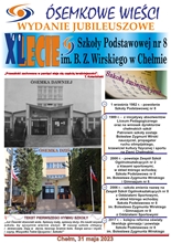 Zdjęcie pierwszej strony jubileuszowego wydania gazetki szkolnej ,,Ósemkowe wieści’’.